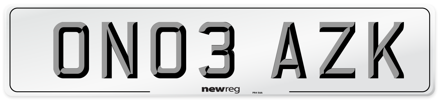 ON03 AZK Number Plate from New Reg